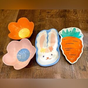 NWT Room Essentials Super Cute Easter Bunny & Flower Bowls & Plates Set - 4pc